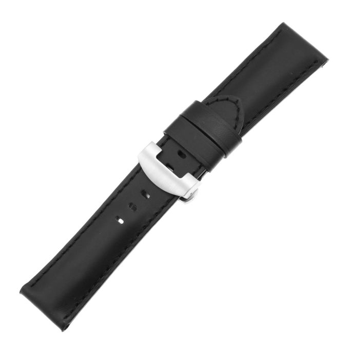 Ps5.1.1.bs Main Black (Black Stitching) Smooth Leather Panerai Watch Band Strap With Brushed Silver Deployant Clasp