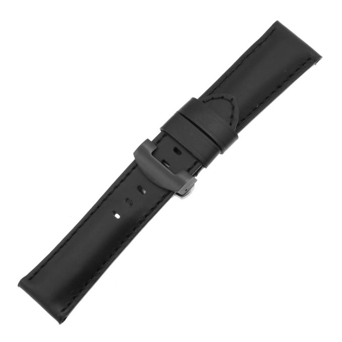 Ps5.1.1.mb Main Black (Black Stitching) Smooth Leather Panerai Watch Band Strap With Black Deployant Clasp