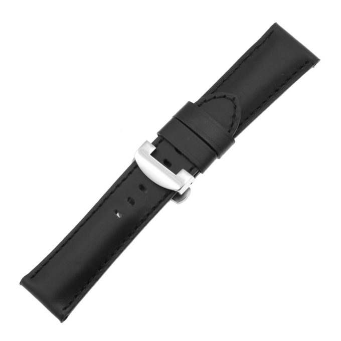 Ps5.1.1.ps Main Black (Black Stitching) Smooth Leather Panerai Watch Band Strap With Polished Silver Deployant Clasp