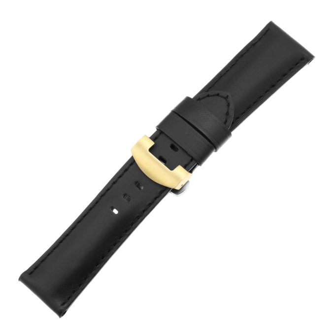 Ps5.1.1.yg Main Black (Black Stitching) Smooth Leather Panerai Watch Band Strap With Yellow Gold Deployant Clasp