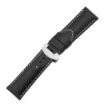 Ps5.1.ms Main Black Smooth Leather Panerai Watch Band Strap With Matte Silver Deployant Clasp