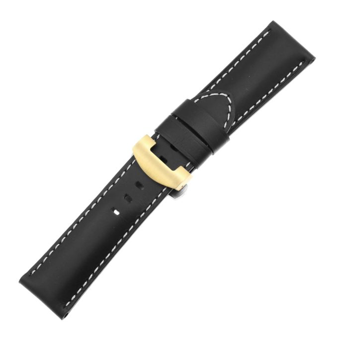 Ps5.1.yg Main Black Smooth Leather Panerai Watch Band Strap With Yellow Gold Deployant Clasp