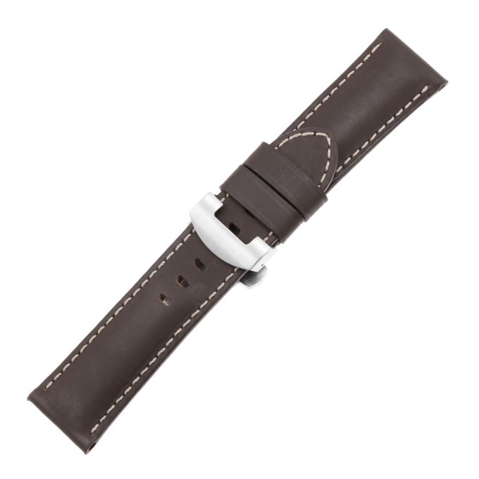 Ps5.2.bs Main Brown Smooth Leather Panerai Watch Band Strap With Brushed Silver Deployant Clasp