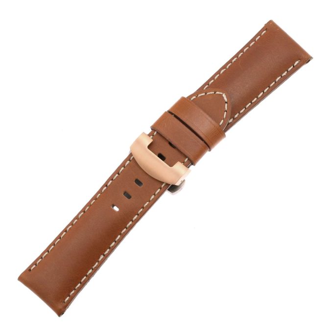 Ps5.3.rg Main Tan Smooth Leather Panerai Watch Band Strap With Rose Gold Deployant Clasp
