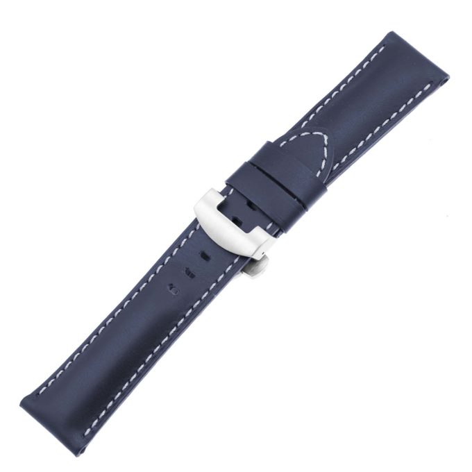 Ps5.5.bs Main Navy Blue Smooth Leather Panerai Watch Band Strap With Brushed Silver Deployant Clasp