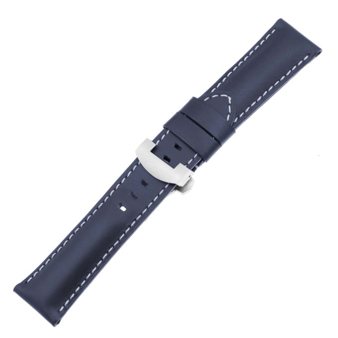 Ps5.5.ms Main Navy Blue Smooth Leather Panerai Watch Band Strap With Matte Silver Deployant Clasp