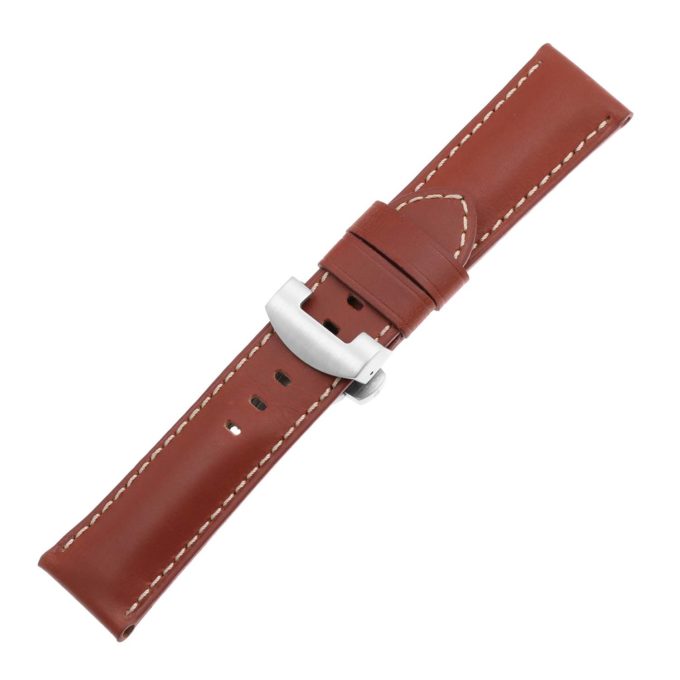 Ps5.8.bs Main Rust Smooth Leather Panerai Watch Band Strap With Brushed Silver Deployant Clasp