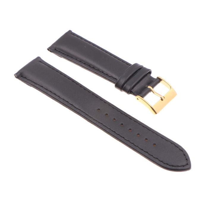 St18.1.1.yg Angle Black (Yellow Gold Buckle) Padded Smooth Leather Watch Band Strap
