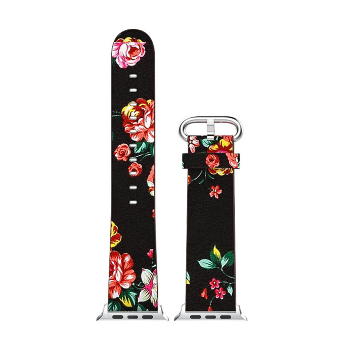 A.l11.1.6 Up Black & Red StrapsCo Leather Watch Band Strap With Peonies Floral Pattern For Apple Watch Series 1234 38mm 40mm 42mm 44mm
