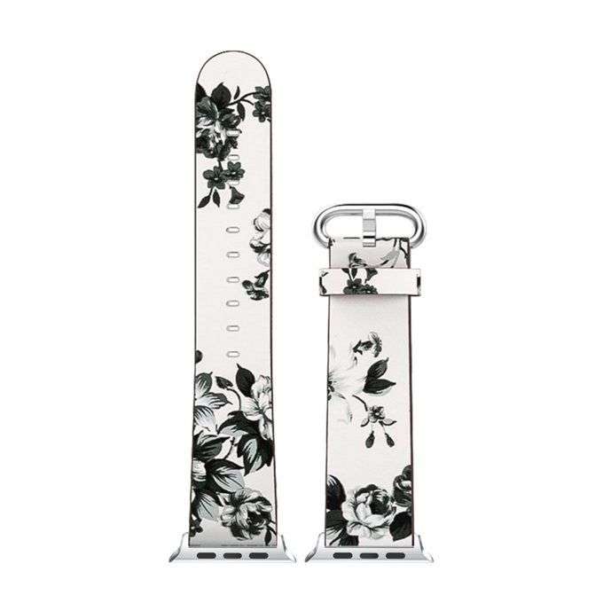 A.l11.22 Up White StrapsCo Leather Watch Band Strap With Peonies Floral Pattern For Apple Watch Series 1234 38mm 40mm 42mm 44mm