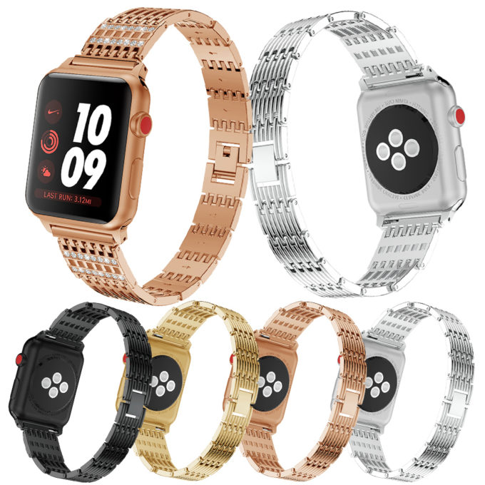 A.m13 All Colour StrapsCo Alloy Metal Link Watch Bracelet Band Strap With Rhinestones For Apple Watch Series 1234 38mm 40mm 42mm 44mm