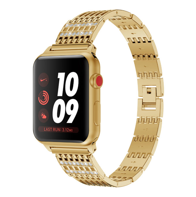 A.m13.yg Main Yellow Gold StrapsCo Alloy Metal Link Watch Bracelet Band Strap With Rhinestones For Apple Watch Series 1234 38mm 40mm 42mm 44mm