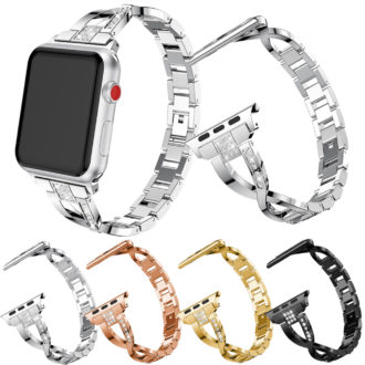 A.m14 All Colour StrapsCo Alloy Metal Link Watch Bracelet Band With Rhinestones For Apple Watch Series 1234 38mm 40mm 42mm 44mm