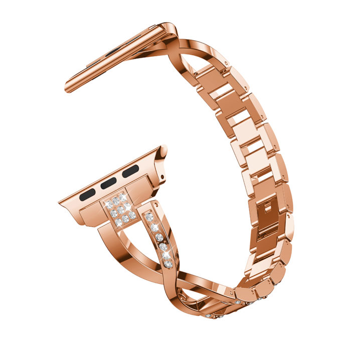 A.m14.rg Alt Rose Gold StrapsCo Alloy Metal Link Watch Bracelet Band With Rhinestones For Apple Watch Series 1234 38mm 40mm 42mm 44mm