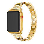 A.m14.yg Main Yellow Gold StrapsCo Alloy Metal Link Watch Bracelet Band With Rhinestones For Apple Watch Series 1234 38mm 40mm 42mm 44mm