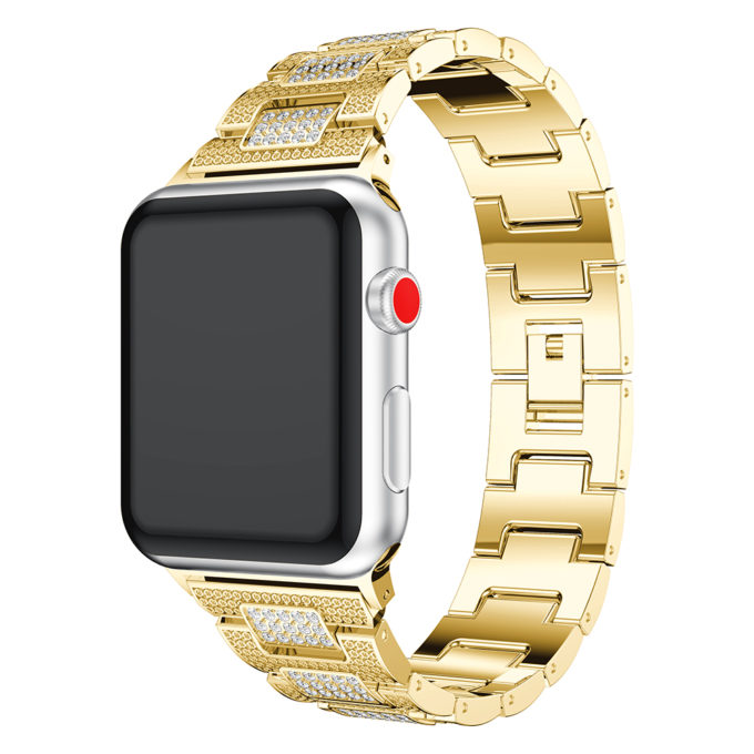 A.m15.yg Main Yellow Gold StrapsCo Stainless Steel Link Watch Bracelet Band With Rhinestones For Apple Watch Series 1234 38mm 40mm 42mm 44mm