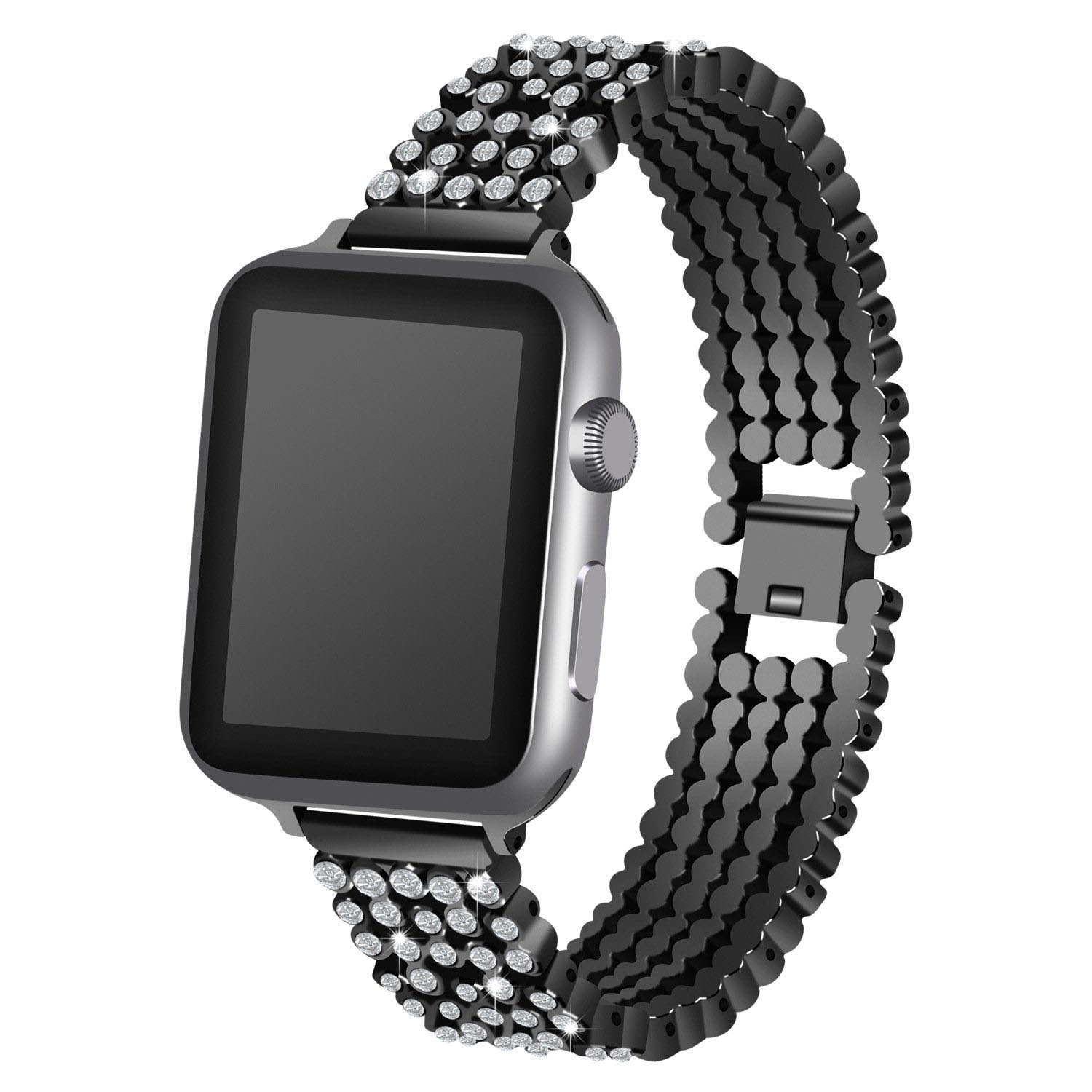A.m16.mb Main Black StrapsCo Alloy Metal Link Watch Bracelet Band With Rhinestones For Apple Watch Series 1234 38mm 40mm 42mm 44mm
