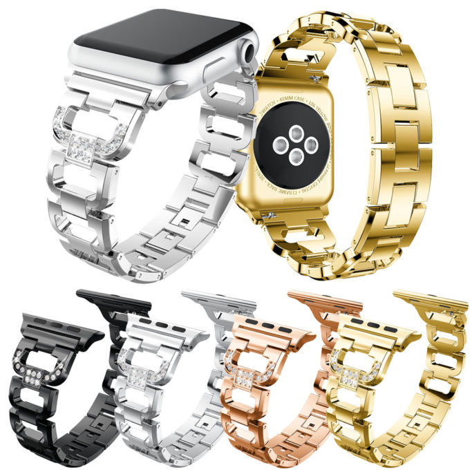 A.m17 All Colour StrapsCo Alloy Metal Link Watch Bracelet Band Strap With Rhinestones For Apple Watch Series 1234 38mm 40mm 42mm 44mm