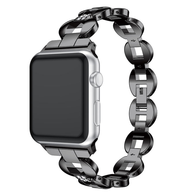 A.m18.mb.22 Main Black & White StrapsCo Alloy Metal Link Watch Bracelet Band With Rhinestones For Apple Watch Series 1234 38mm 40mm 42mm 44mm