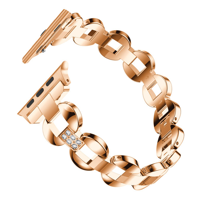 A.m18.rg.22 Alt Rose Gold & White StrapsCo Alloy Metal Link Watch Bracelet Band With Rhinestones For Apple Watch Series 1234 38mm 40mm 42mm 44mm