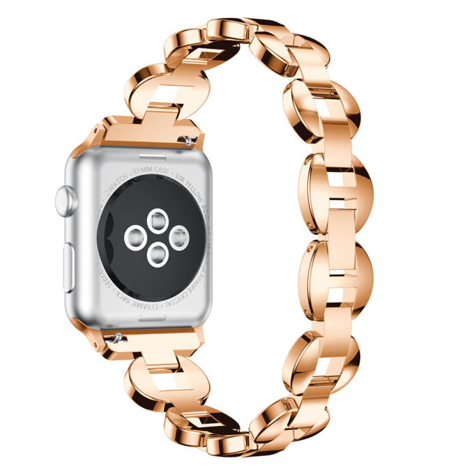A.m18.rg.22 Back Rose Gold & White StrapsCo Alloy Metal Link Watch Bracelet Band With Rhinestones For Apple Watch Series 1234 38mm 40mm 42mm 44mm