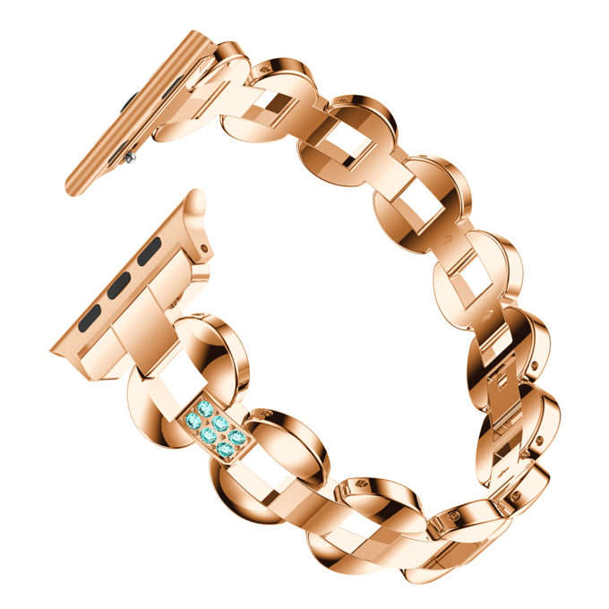 A.m18.rg.5 Alt Rose Gold & Blue StrapsCo Alloy Metal Link Watch Bracelet Band With Rhinestones For Apple Watch Series 1234 38mm 40mm 42mm 44mm