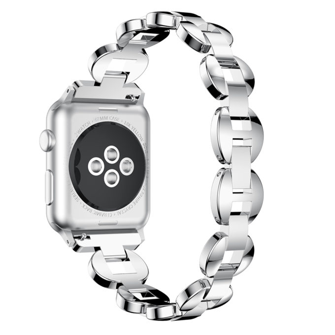 A.m18.ss.22 Back Silver & White StrapsCo Alloy Metal Link Watch Bracelet Band With Rhinestones For Apple Watch Series 1234 38mm 40mm 42mm 44mm