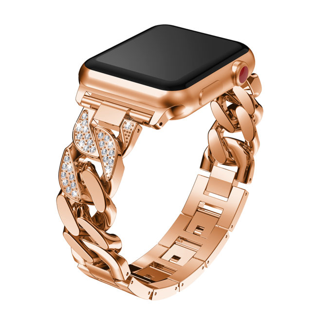 A.m33.rg Main Rose Gold StrapsCo Alloy Metal Link Watch Bracelet Band With Rhinestones For Apple Watch Series 1234 38mm 40mm 42mm 44mm