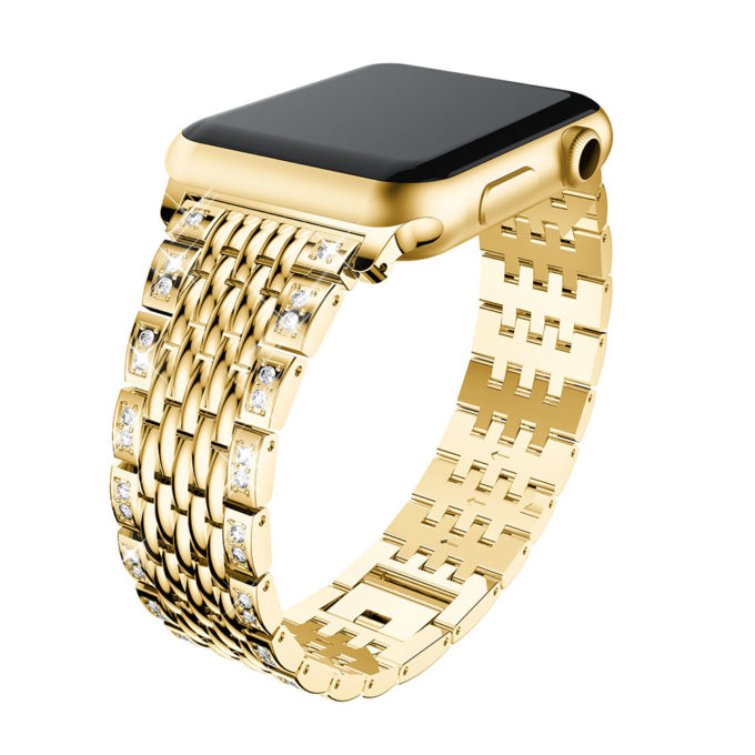 A.m35.yg Main Yellow Gold StrapsCo Alloy Metal Watch Bracelet Band Strap With Rhinestones For Apple Watch Series 4 40mm 44mm