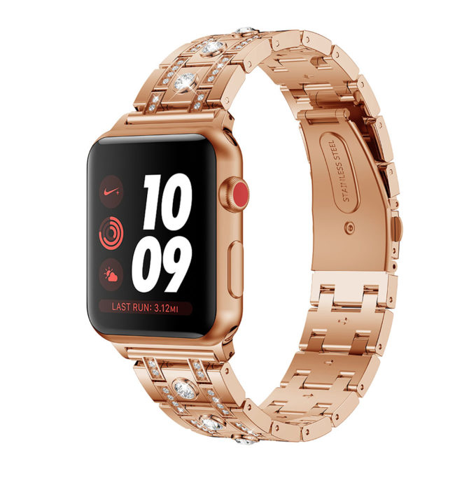 A.m36.rg Main Rose Gold StrapsCo Alloy Metal Link Watch Bracelet Band Strap With Rhinestones For Apple Watch Series 4 40mm 44mm