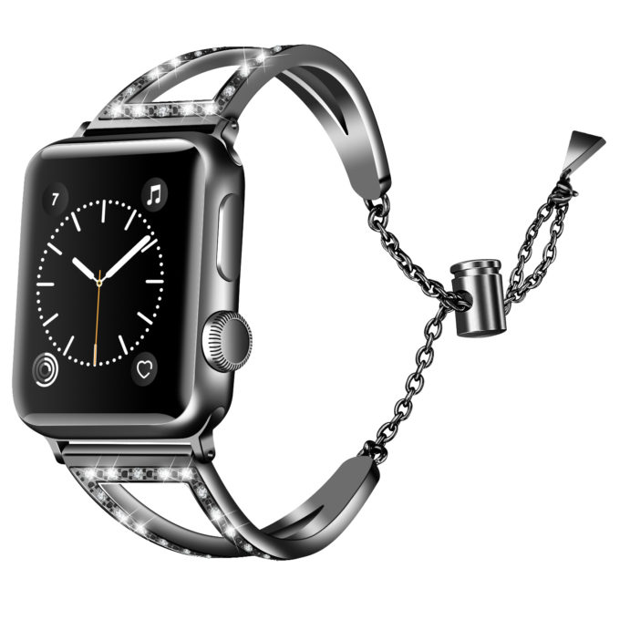 A.m8.mb Main Black StrapsCo Stainless Steel Watch Bracelet Band Strap With Rhinestones For Apple Watch Series 1234 38mm 40mm 42mm 44mm