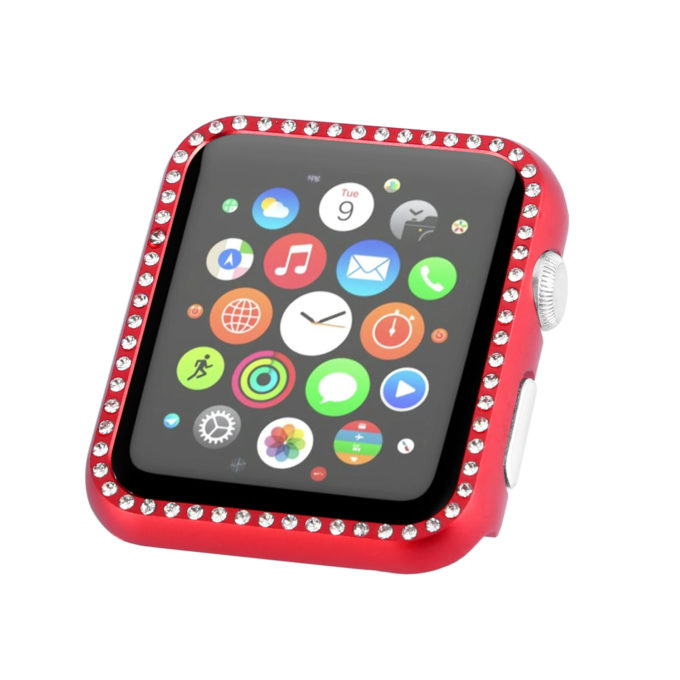 A.pc6.6 Main Red StrapsCo Alloy Metal Protective Case With Rhinestones For Apple Watch Series 1234 38mm 40mm 42mm 44mm