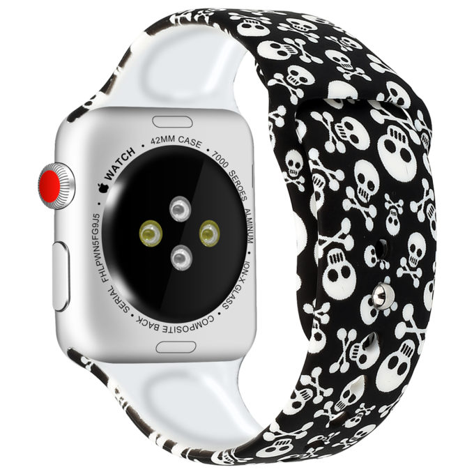 A.r4.f Back Skull & Bones StrapsCo Silicone Rubber Colorful Pattern Watch Band Strap For Apple Watch Series 123 38mm 42mm