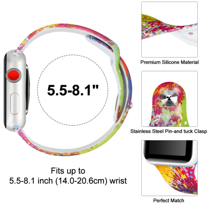 A.r4.h Diagram Paint Splatter StrapsCo Silicone Rubber Colorful Pattern Watch Band Strap For Apple Watch Series 123 38mm 42mm