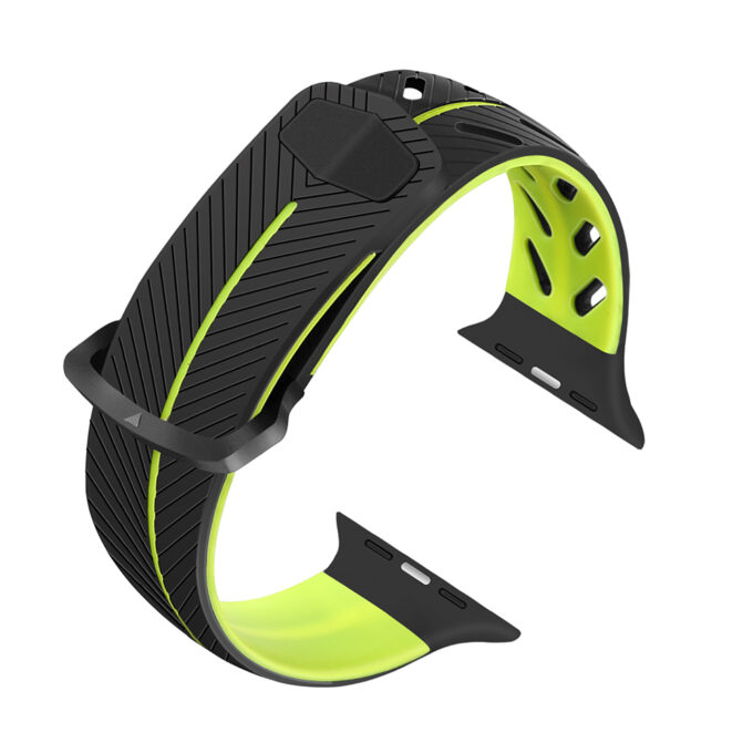 A.r5.1.10 Back Black & Yellow StrapsCo Silicone Rubber Watch Band Strap For Apple Watch Series 123 38mm 42mm