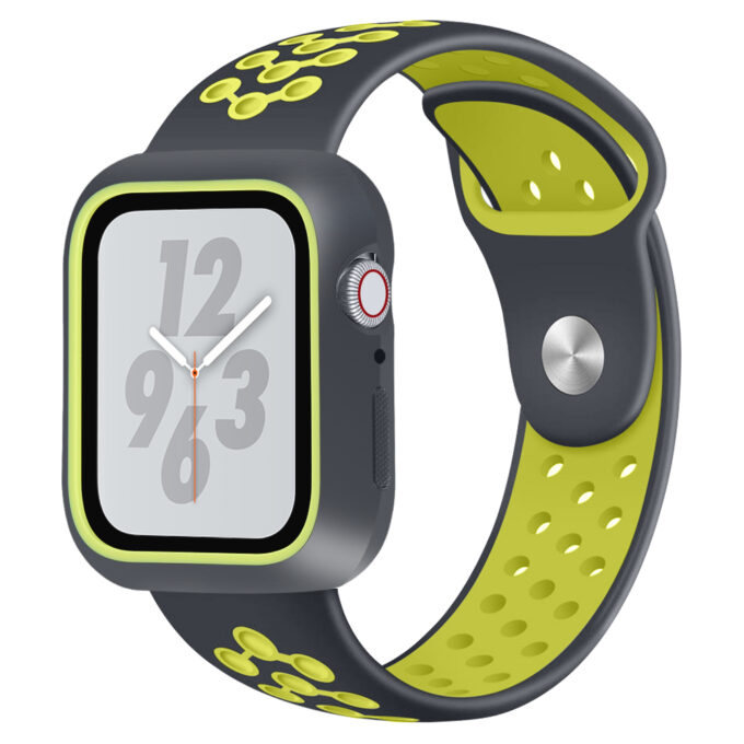 A.r8.1.10 Main Black & Yellow StrapsCo Silicone Rubber Watch Band Strap With Case Protector For Apple Watch Series 4 40mm 44mm