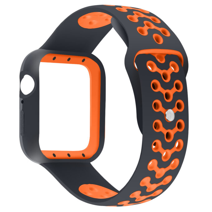 A.r8.1.12 Back Black & Orange StrapsCo Silicone Rubber Watch Band Strap With Case Protector For Apple Watch Series 4 40mm 44mm