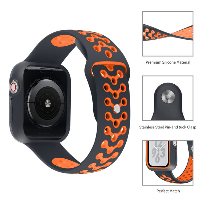 A.r8.1.12 Diagram Black & Orange StrapsCo Silicone Rubber Watch Band Strap With Case Protector For Apple Watch Series 4 40mm 44mm