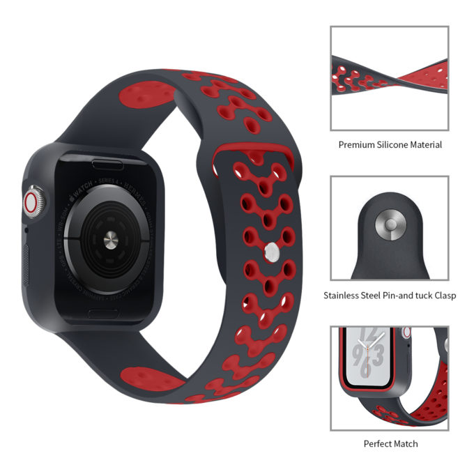 A.r8.1.6 Diagram Black & Red StrapsCo Silicone Rubber Watch Band Strap With Case Protector For Apple Watch Series 4 40mm 44mm