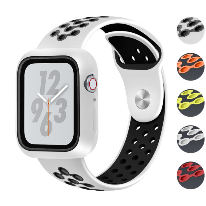 A.r8.22.1 Gallery White & Black StrapsCo Silicone Rubber Watch Band Strap With Case Protector For Apple Watch Series 4 40mm 44mm