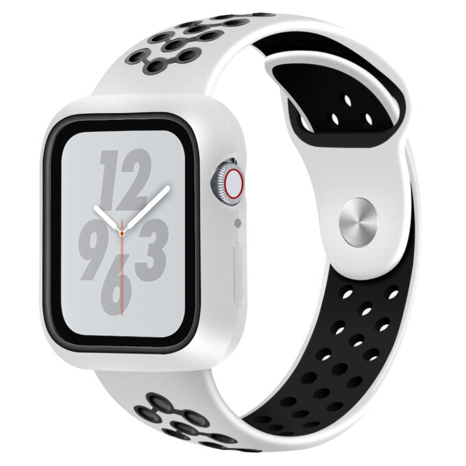 A.r8.22.1 Main White & Black StrapsCo Silicone Rubber Watch Band Strap With Case Protector For Apple Watch Series 4 40mm 44mm