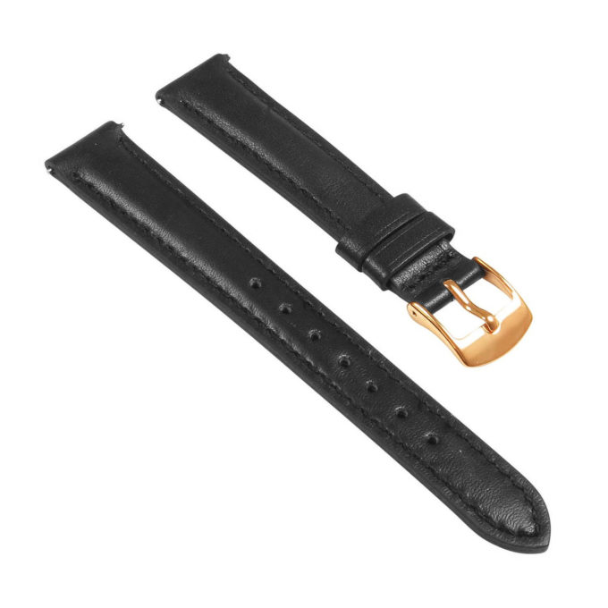 St19.1.rg Angle Black (Rose Gold Buckle) Womens Smooth Leather Watch Band Strap