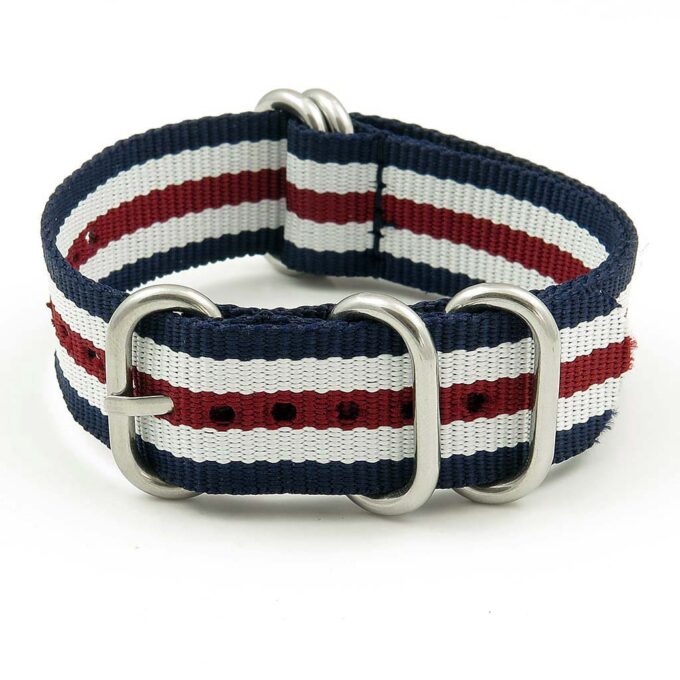 NT.NL.5.22.6A.ps 5 Ring Nylon NATO Strap In Navy Blue White Burg