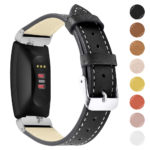 Fb.l21.1 Gallery Black StrapsCo Leather Watch Band Strap With Contour Stitching For Fitbit Inspire & Inspire HR