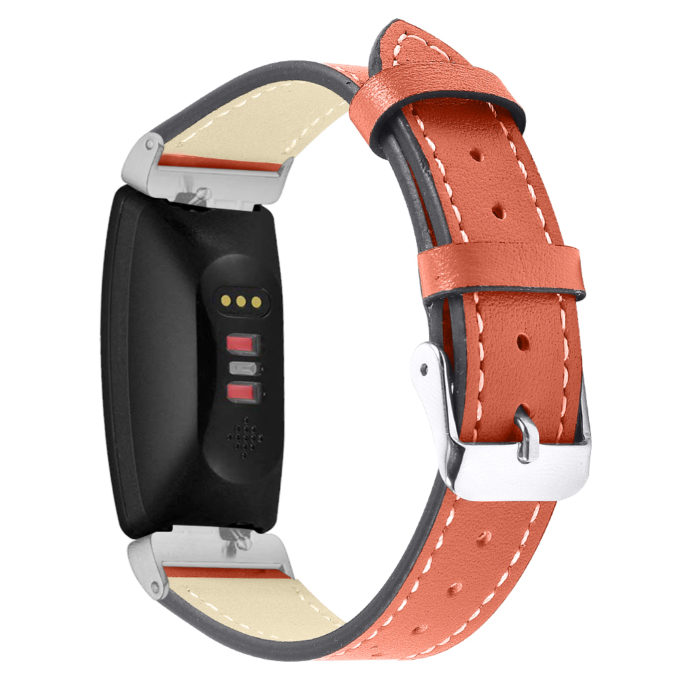 Fb.l21.12 Main Orange StrapsCo Leather Watch Band Strap With Contour Stitching For Fitbit Inspire & Inspire HR