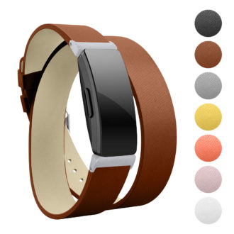 Fb.l31.2 Gallery Brown StrapsCo Double Wrap Around Leather Watch Band Strap For Fitbit Inspire & Inspire HR