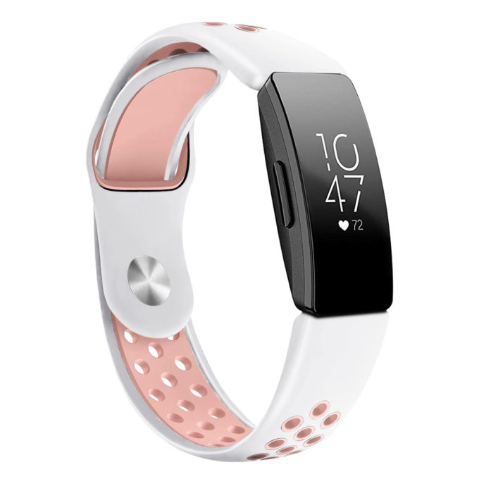 Fb.r45.22.13 Main White & Pink StrapsCo Perforated Silicone Rubber Watch Band Strap For Fitbit Inspire & Inspire HR