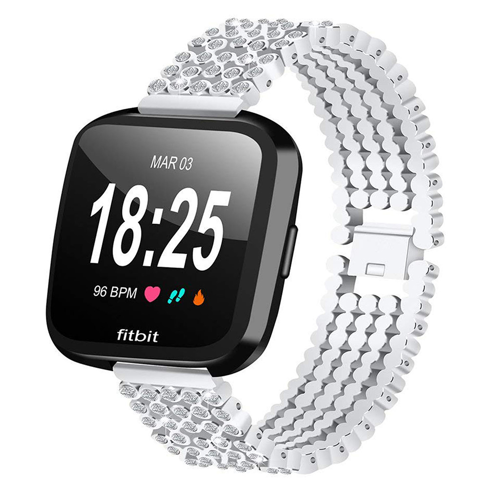 Silver Stainless Steel Rhinestones Watch Band Strap For Fitbit Versa