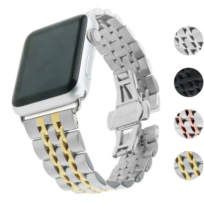 A.m4.ss.yg Gallery Silver & Yellow Gold StrapsCo Stainless Steel Link Watch Band Strap For Apple Watch Series 1234 38mm 40mm 42mm 44mm