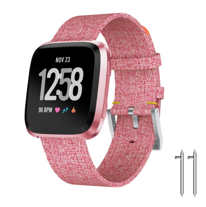 Fb.c3.13 Front Pink StrapsCo Canvas Watch Band Strap For Fitbit Versa